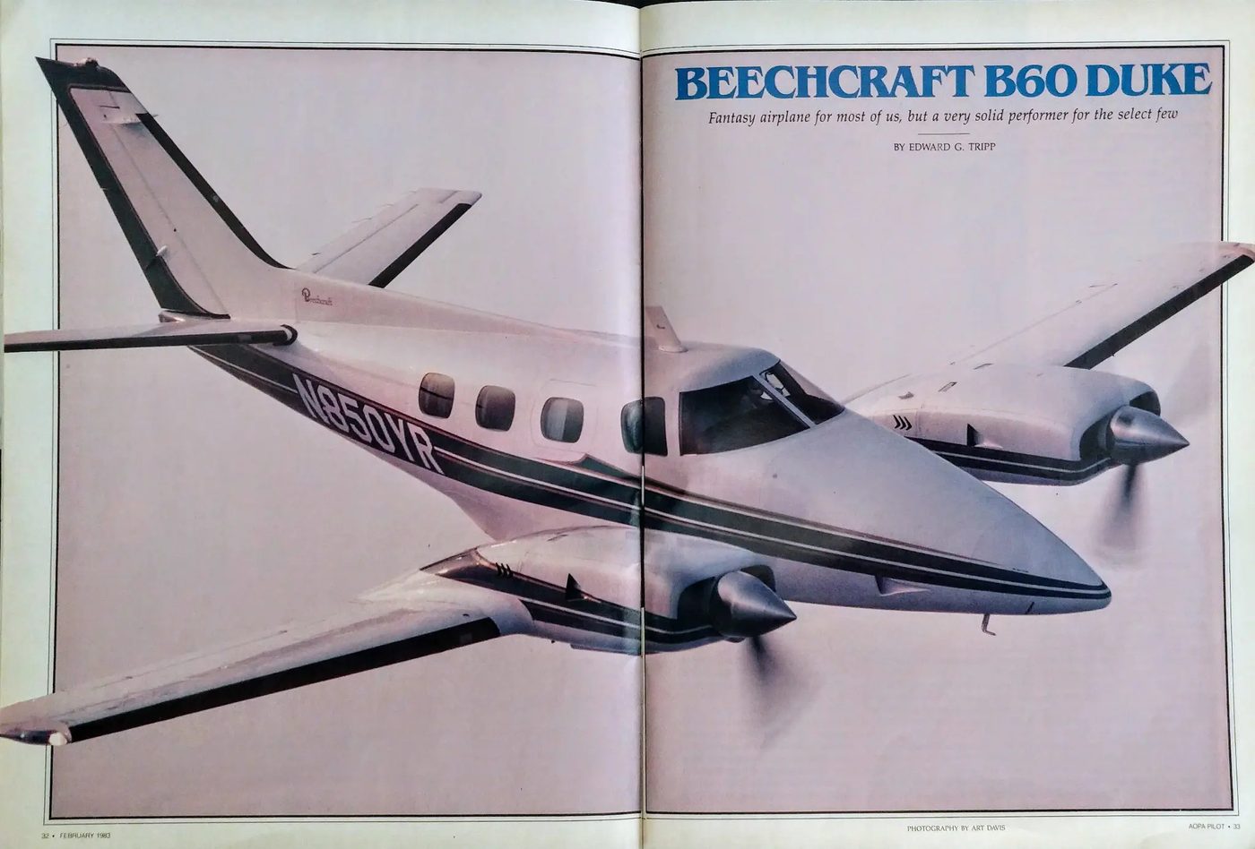AOPA Pilot magazine centerfold — N850YR air-to-air photograph, February 1983