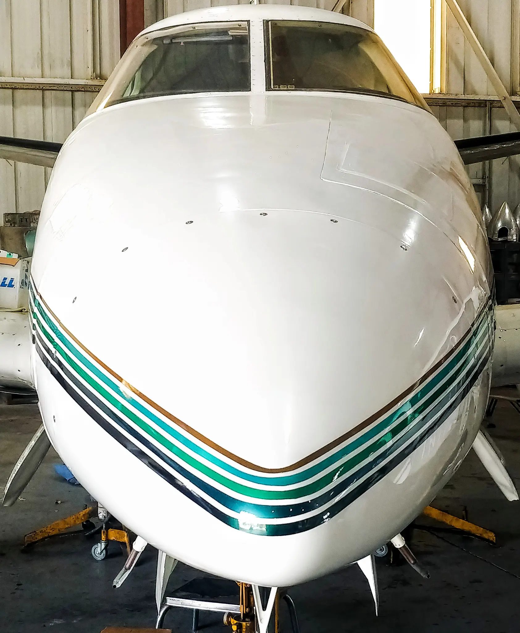 N850YR head-on nose shot in hangar